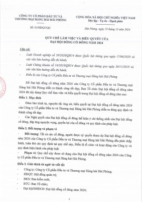 Quy chế làm việc và biểu quyết ĐHĐCĐ 2024